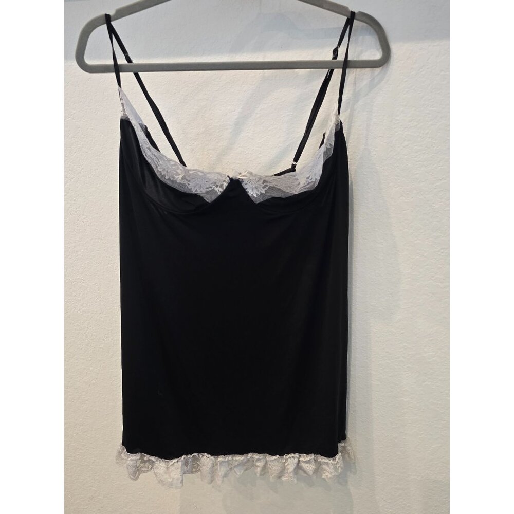 Black Lace-Trimmed Camisole With Adjustable Straps Plus Size 3X Polyester Womens